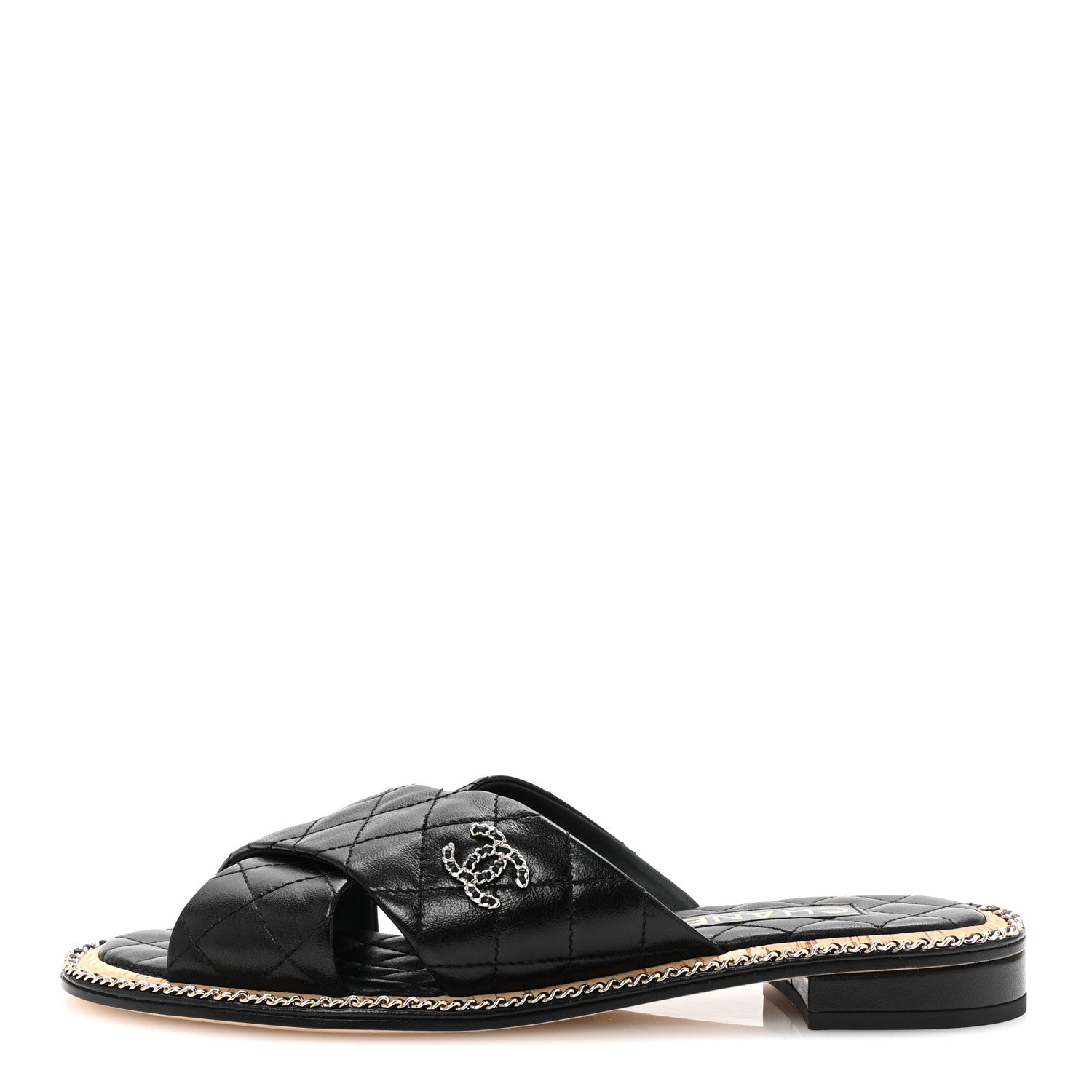 Chanel Lambskin Quilted Chain CC Sandals 40 Black 1 of 9