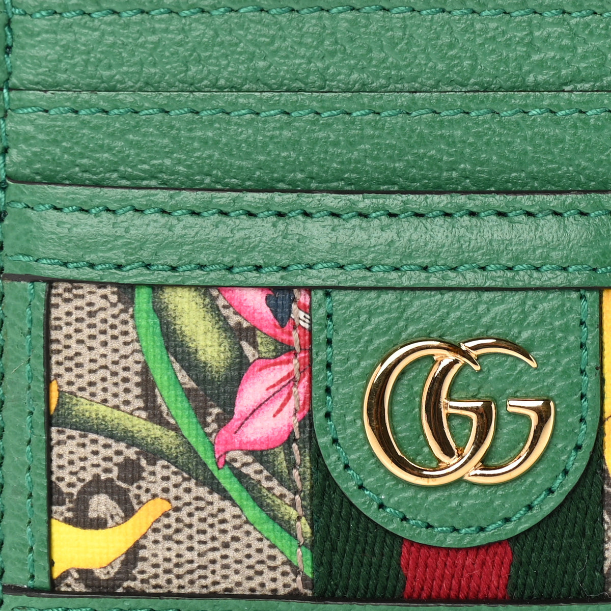 Gucci G Supreme Monogram Flora Web Ophidia Card Holder Green 6 of 7