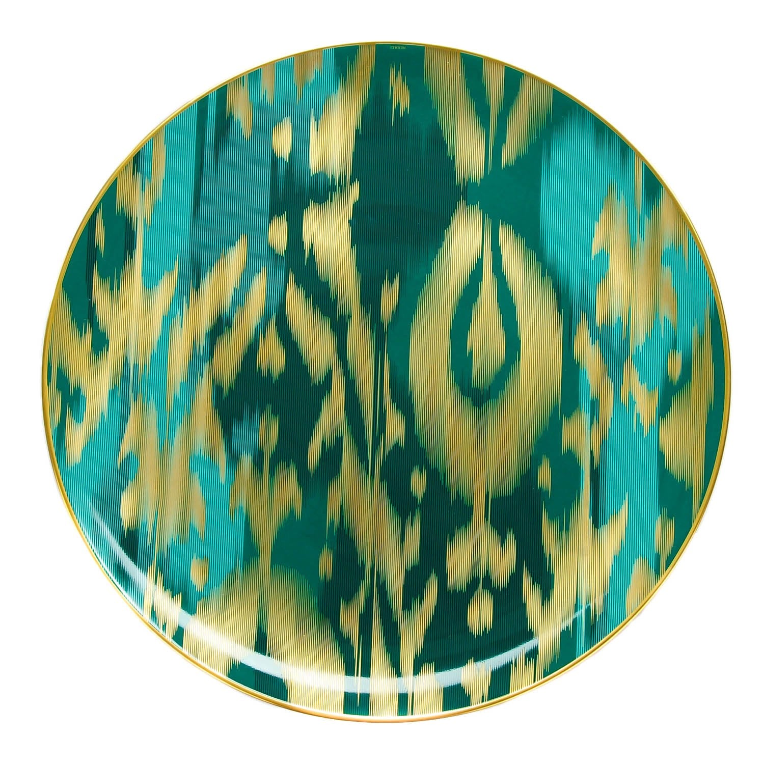 Hermes Porcelain Voyage en Ikat Presentation Plate Emerald 1 of 6