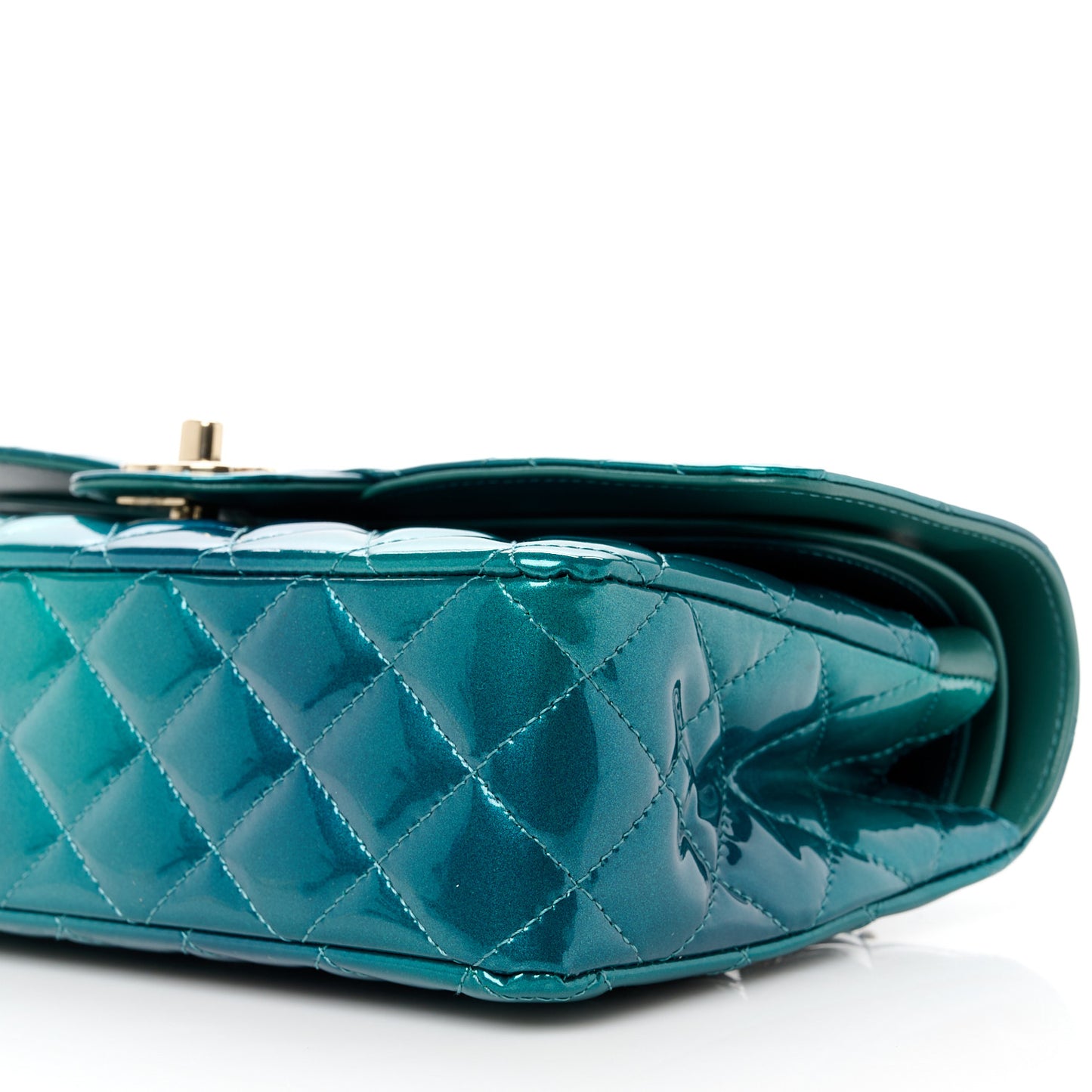 Shaded Patent Calfskin Quilted Medium Double Flap Green Blue