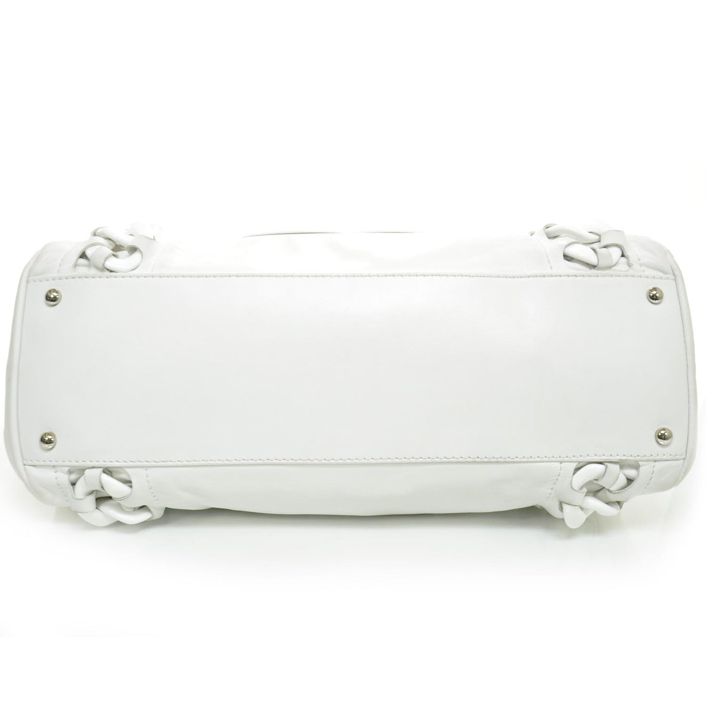 Leather Modern Chain Tote White