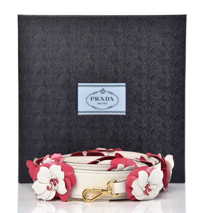Prada Calfskin Flower Shoulder Strap Pink White 4 of 5