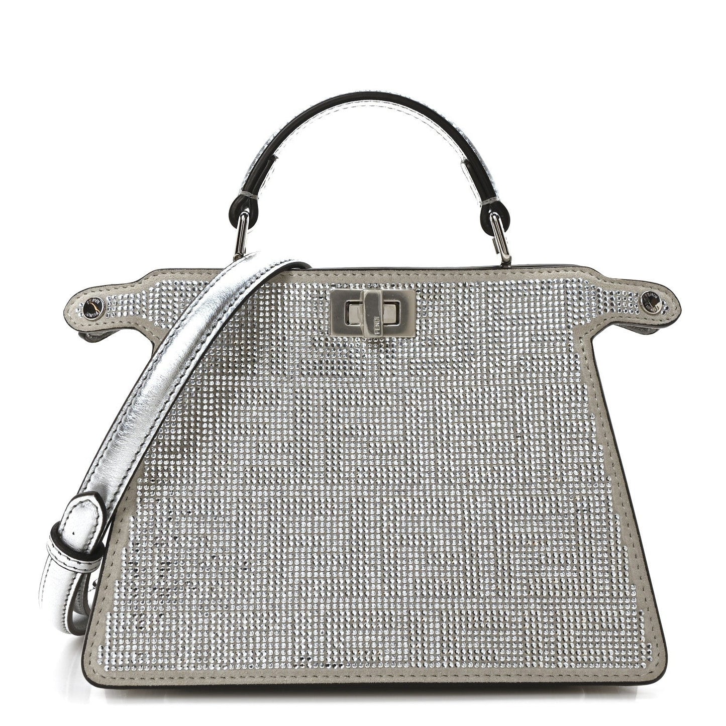Crystal Vitello Laminato FF Petite Peekaboo I SEE U Satchel Crystal Argento