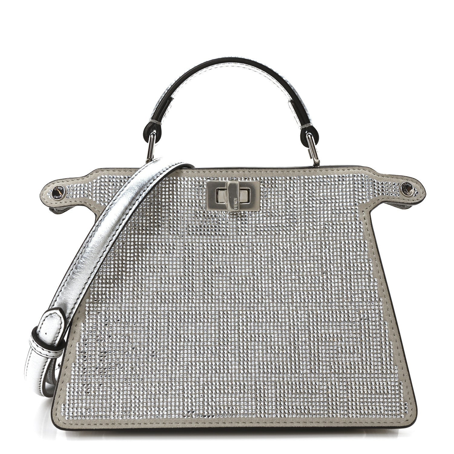 Fendi Crystal Vitello Laminato FF Petite Peekaboo I SEE U Satchel Crystal Argento 1 of 7