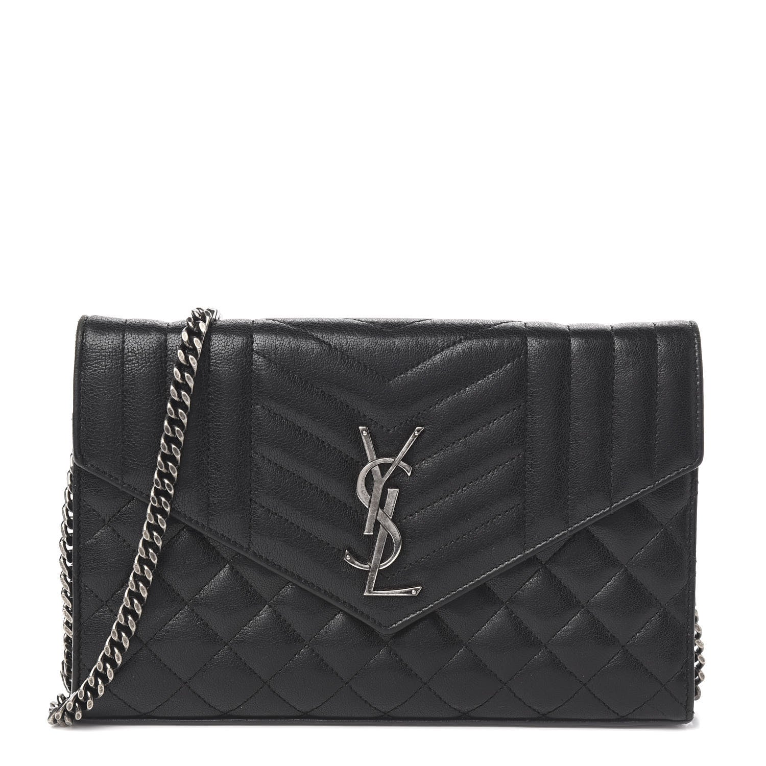 Saint Laurent Sheepskin Tri-Quilt Monogram Envelope Chain Wallet Black 1 of 11