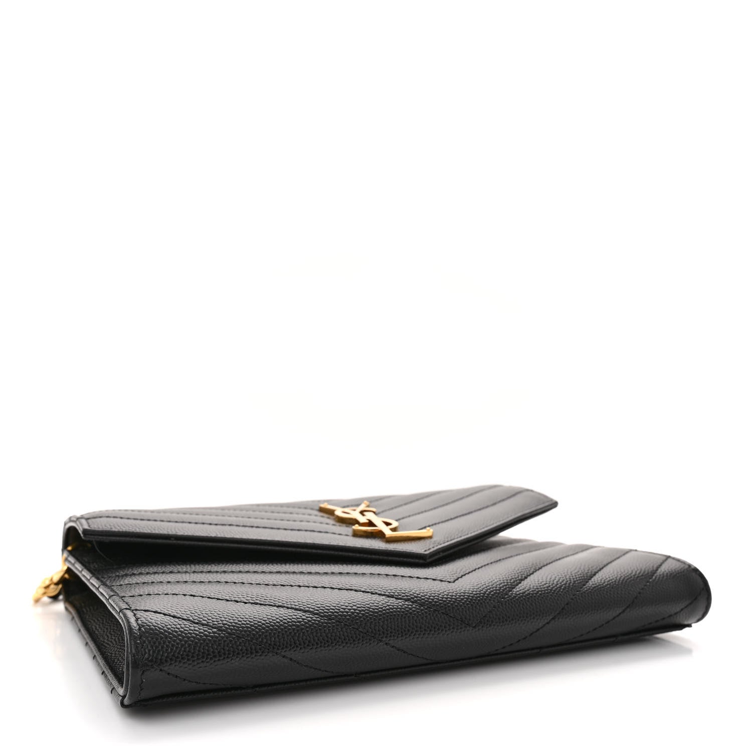 Saint Laurent Grain De Poudre Matelasse Chevron Monogram Envelope Clutch Black 4 of 11