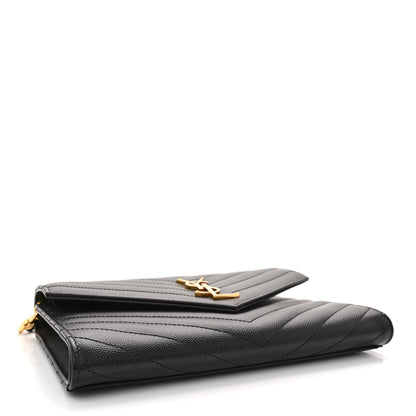 Saint Laurent Grain De Poudre Matelasse Chevron Monogram Envelope Clutch Black 4 of 11