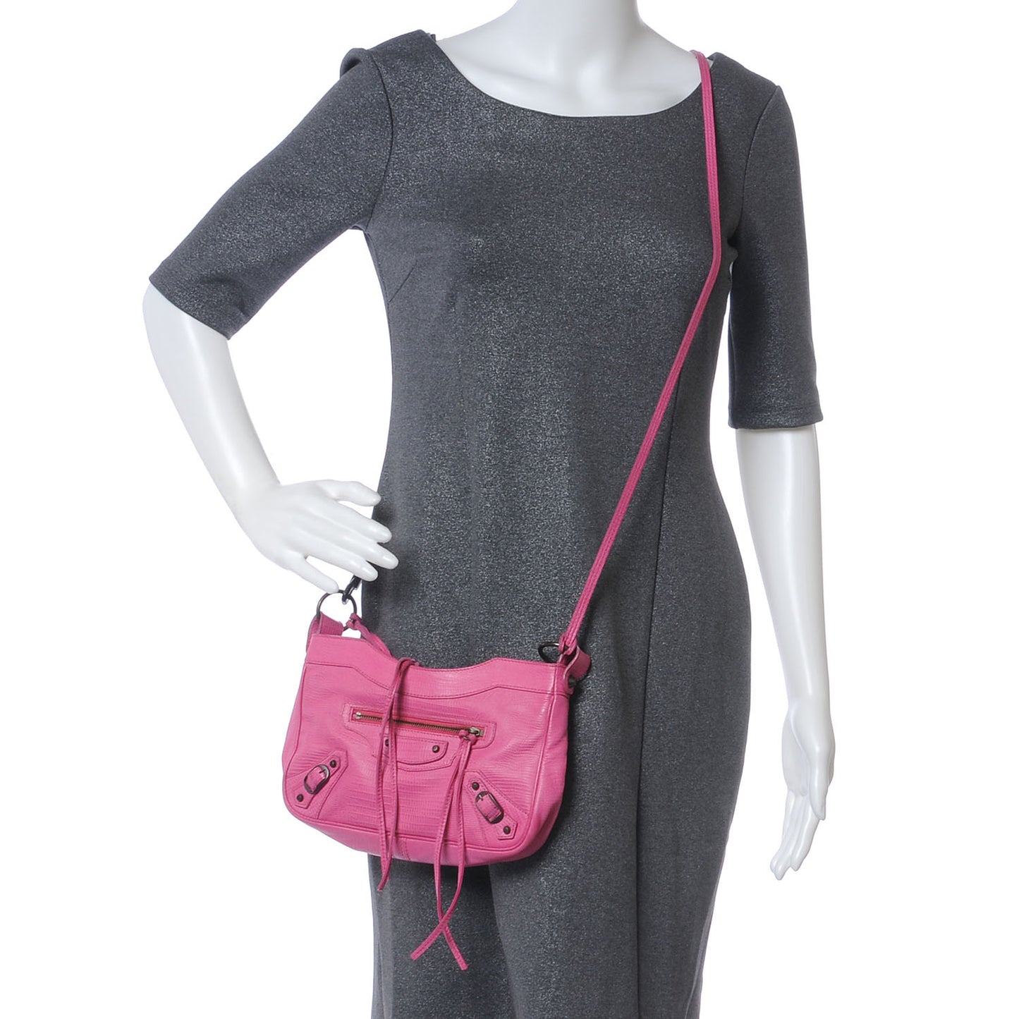 Agneau Lizard Embossed Hip Pink