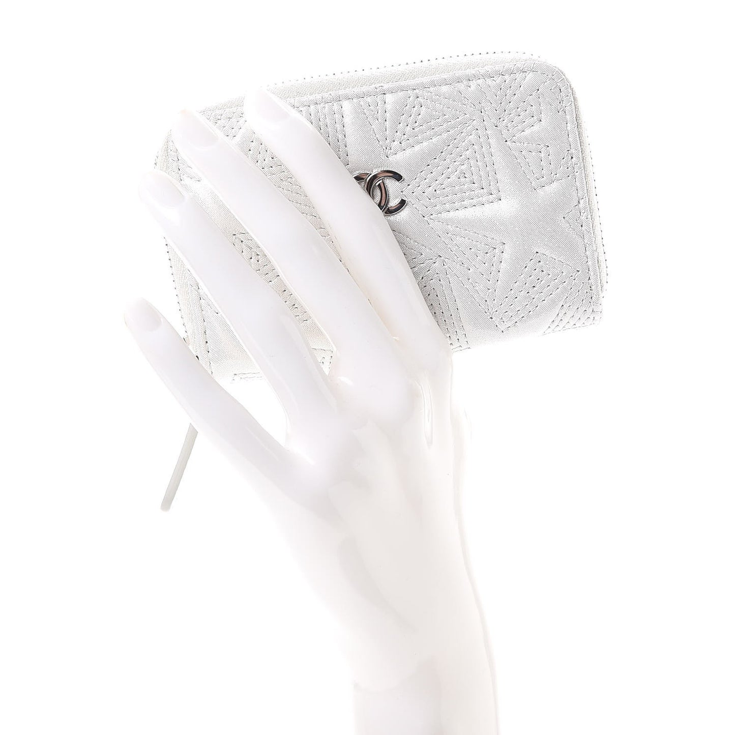 Metallic Lambskin Star Embossed Coin Purse Light Silver