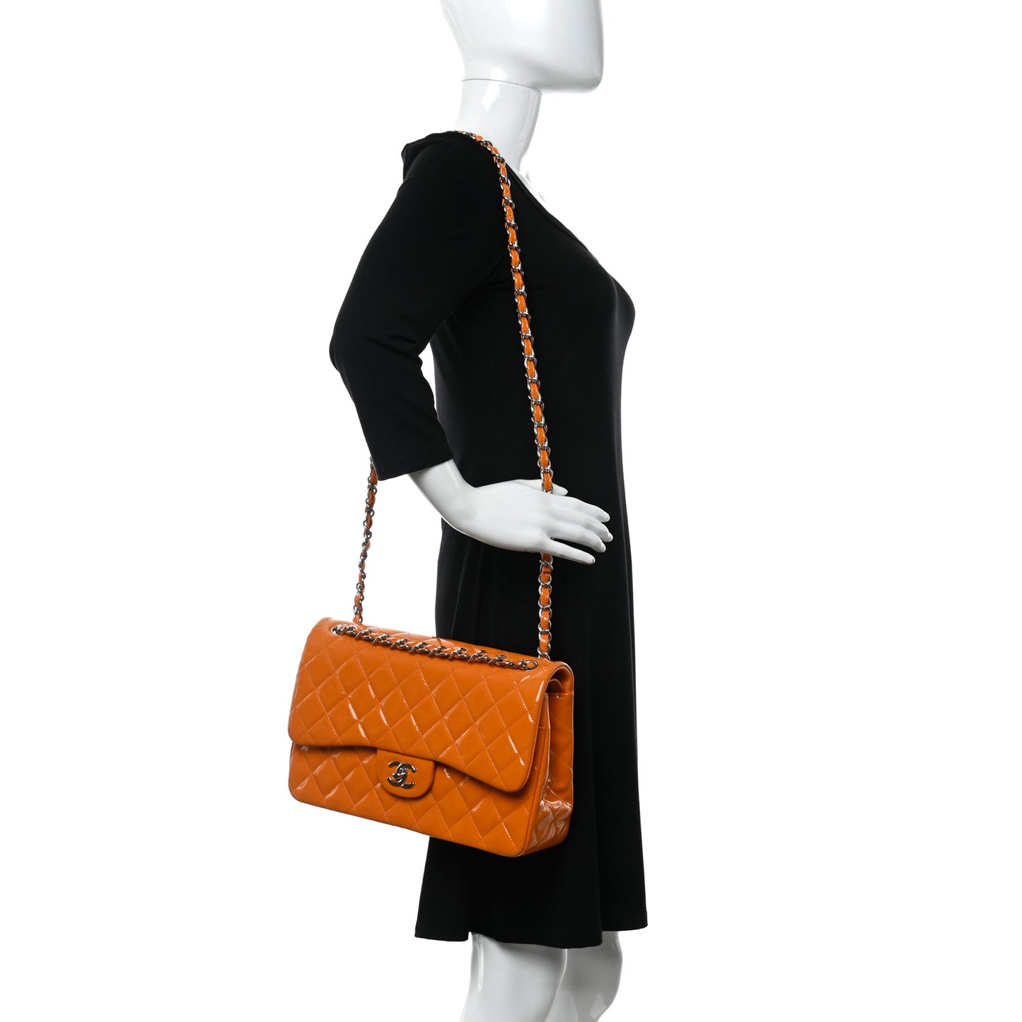Patent Quilted Jumbo Double Flap Orange