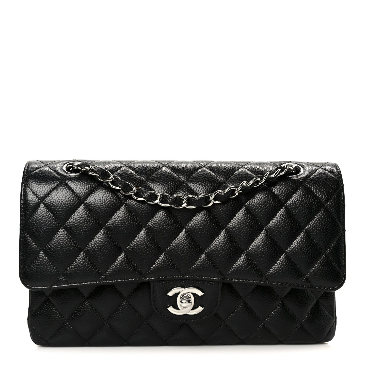 Caviar Quilted Medium Double Flap Black