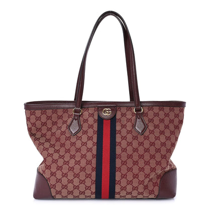 Gucci Monogram Textured Dollar Calfskin Web Medium Ophidia Shopping Tote  Sahara Rubino Chardonnay 1 of 8