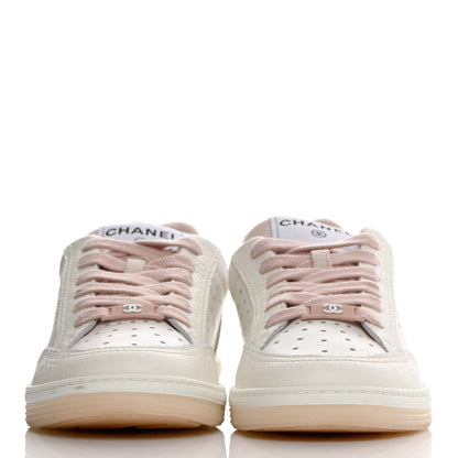Chanel Grained Calfskin Fabric Womens Logo Sneakers 35.5 White Light Pink 2 of 13