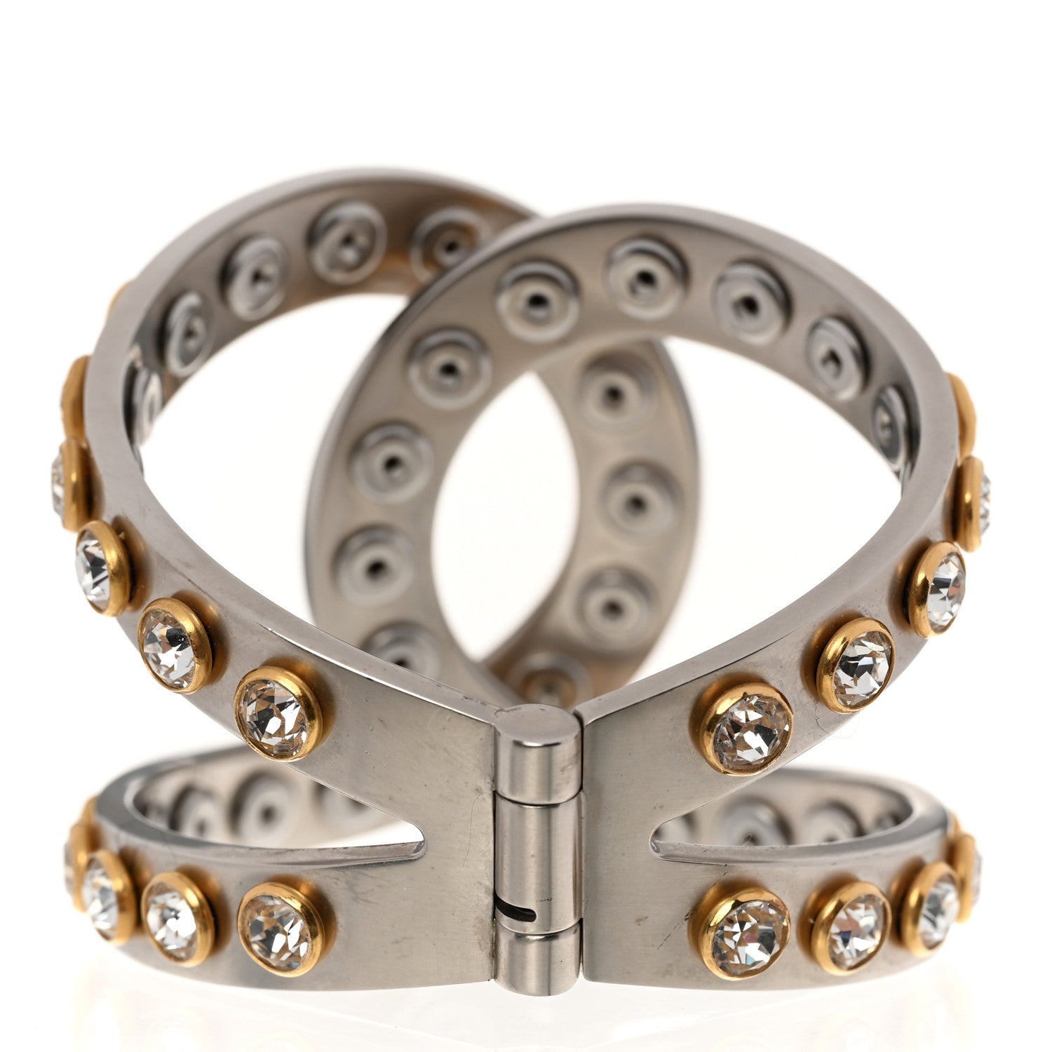 Chanel Metal Crystal CC Cuff Silver Gold 3 of 4