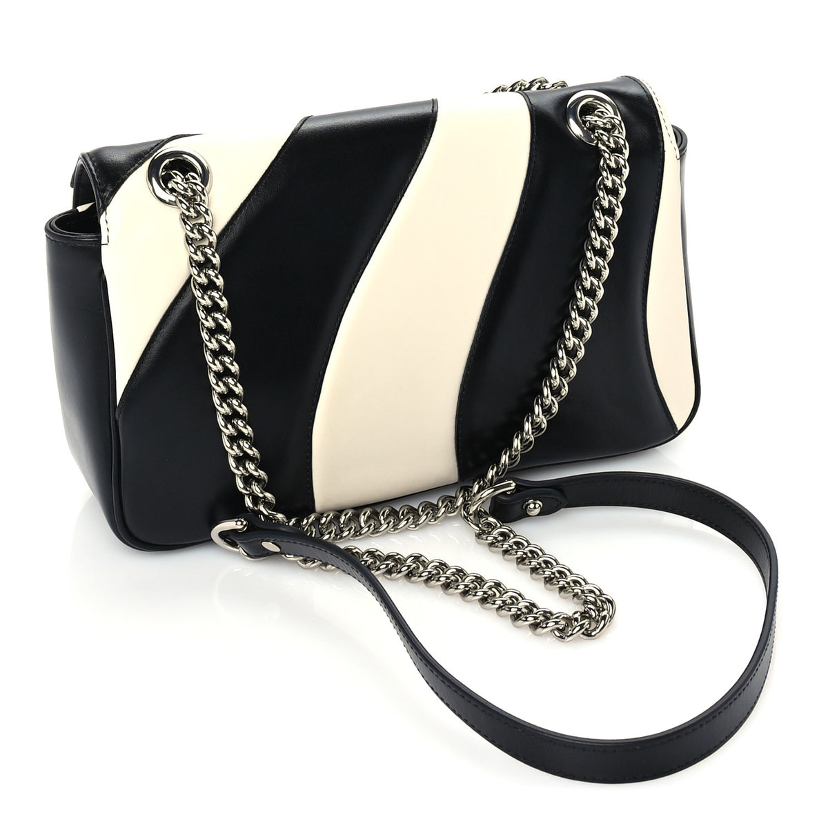 Calfskin Matelasse Medium Optical GG Marmont Shoulder Bag Black White
