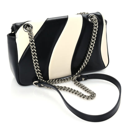 Gucci Calfskin Matelasse Medium Optical GG Marmont Shoulder Bag Black White 2 of 8