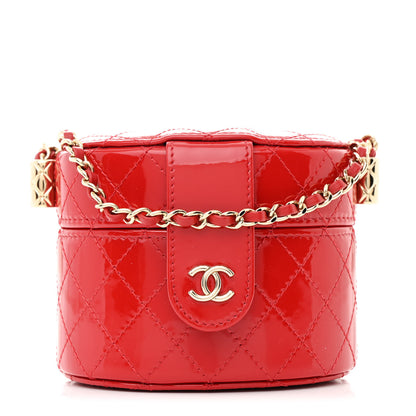 Chanel Patent Quilted Small Round Vanity With Chain Red 1 of 11