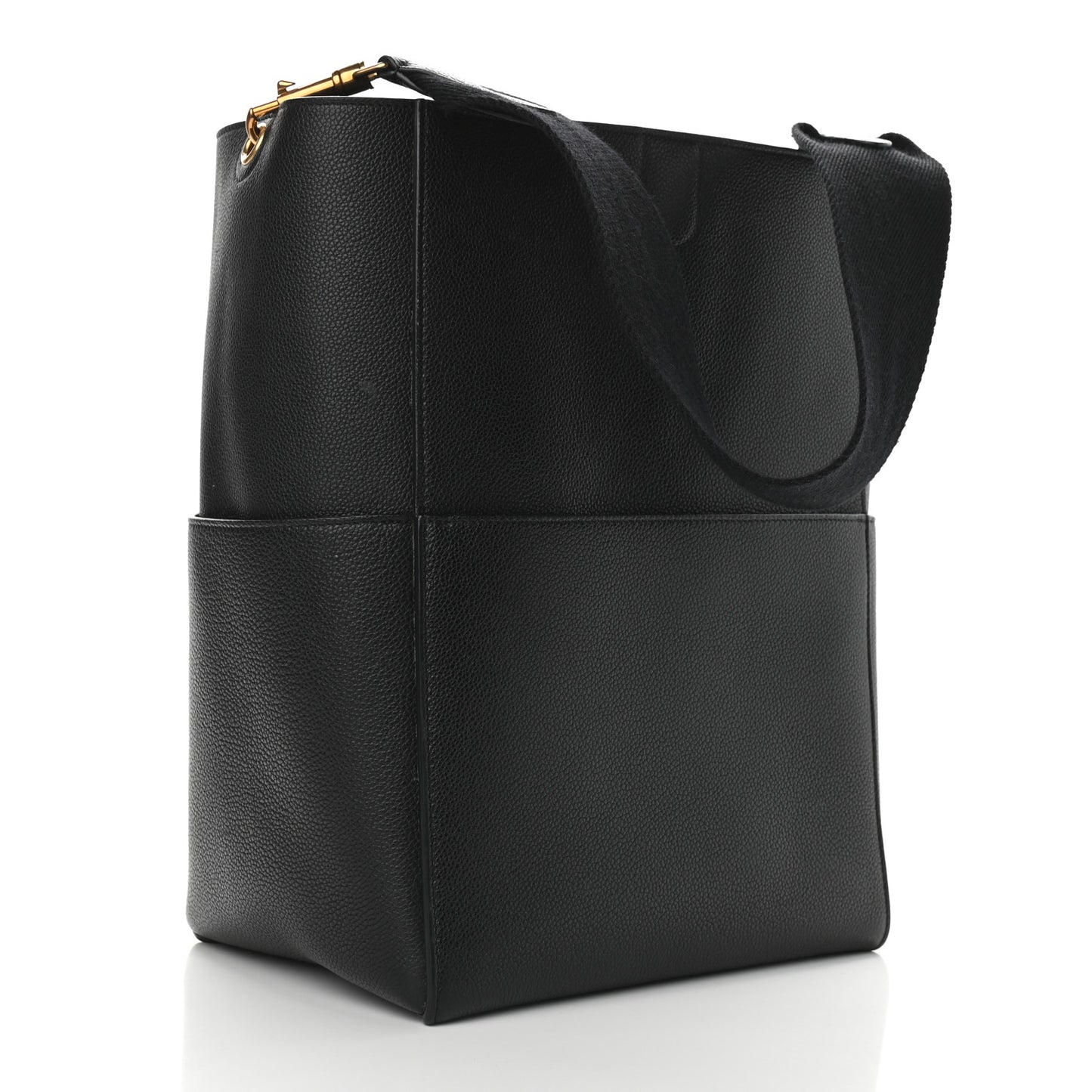 Soft Grained Calfskin Sangle Bucket Bag Black