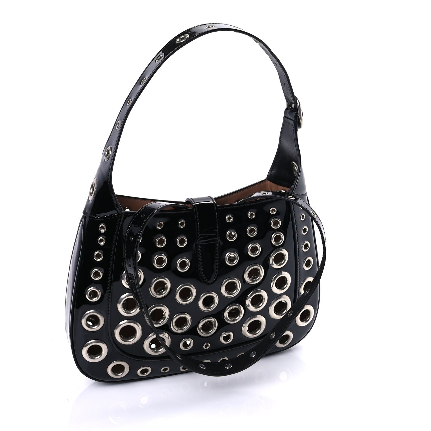 Gucci Patent Ha Ha Ha Jackie 1961 Eyelet Hobo Black 2 of 8