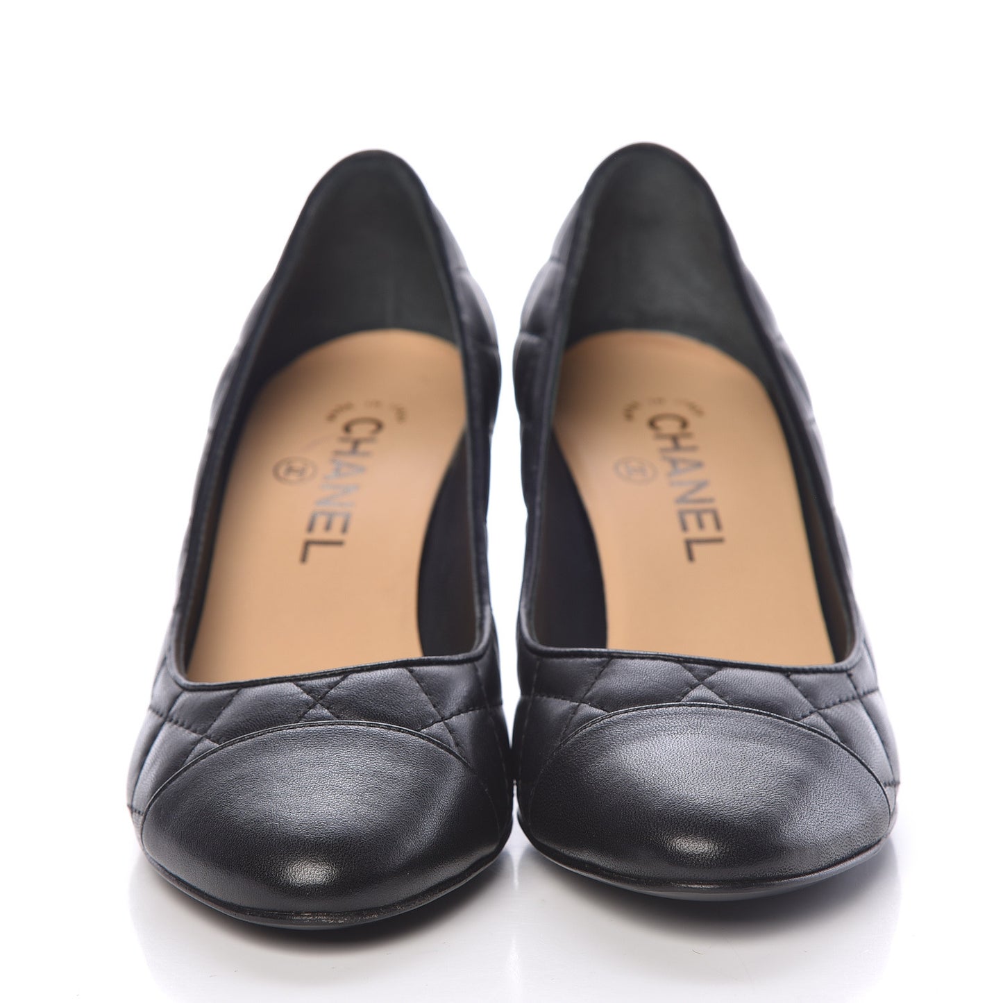 Lambskin Quilted Cap Toe Pumps 37 Black