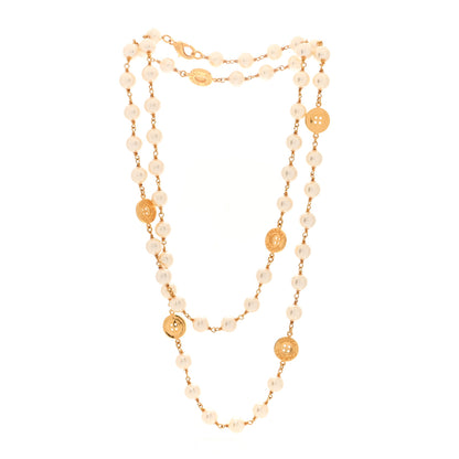 Chanel Metal Pearl Paris Button Necklace Gold 3 of 5