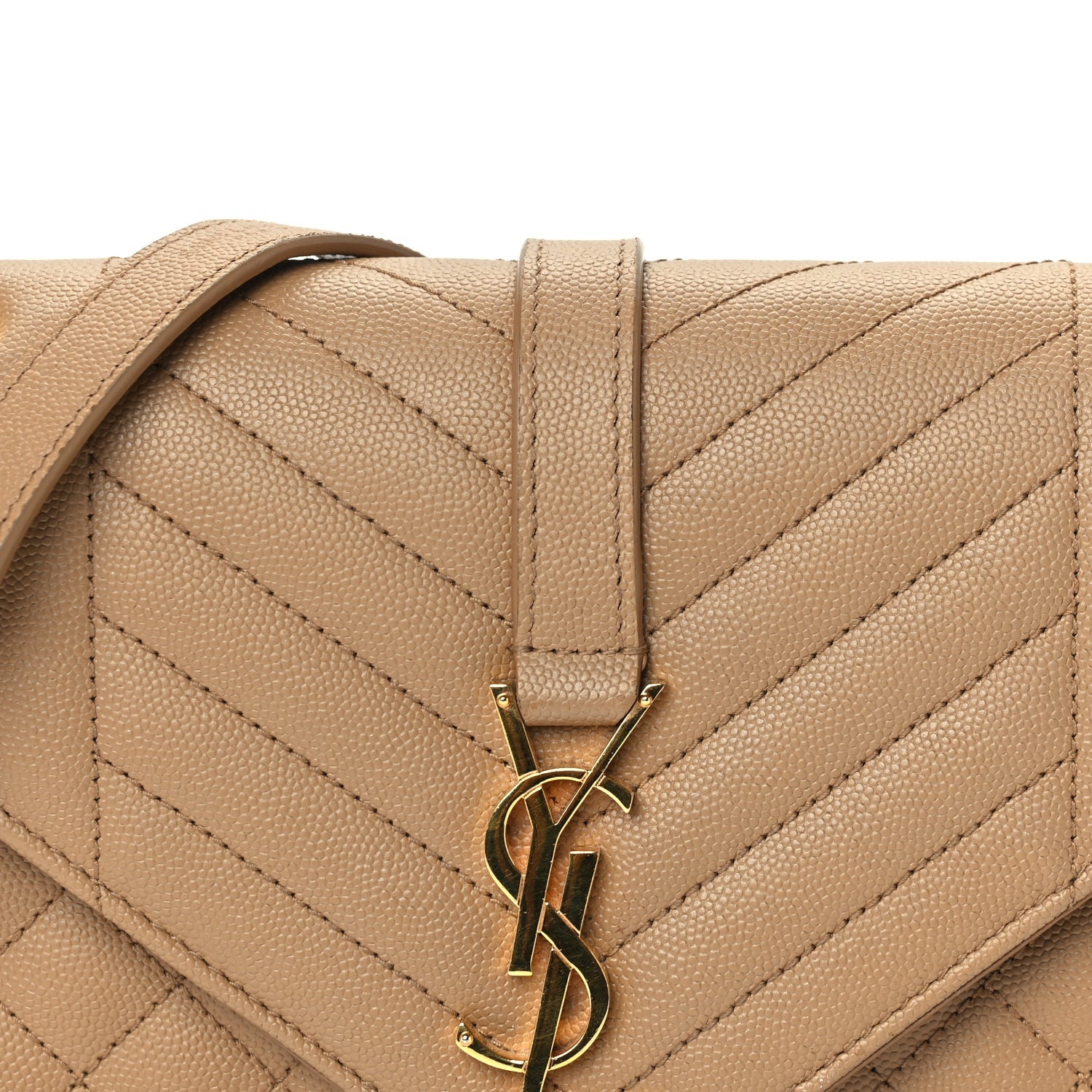 Saint Laurent Grain De Poudre Textured Mixed Matelasse Triquilt Medium Monogram Envelope Chain Bag Dark Latte 6 of 8