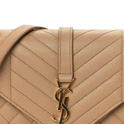 Saint Laurent Grain De Poudre Textured Mixed Matelasse Triquilt Medium Monogram Envelope Chain Bag Dark Latte 6 of 8