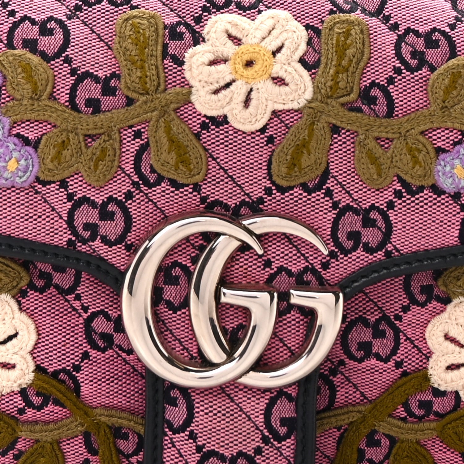 Gucci Monogram Multicolor Matelasse Diagonal Floral Embroidered Small GG Marmont Shoulder Bag Pink Blue Ivory Green Lilac 6 of 8