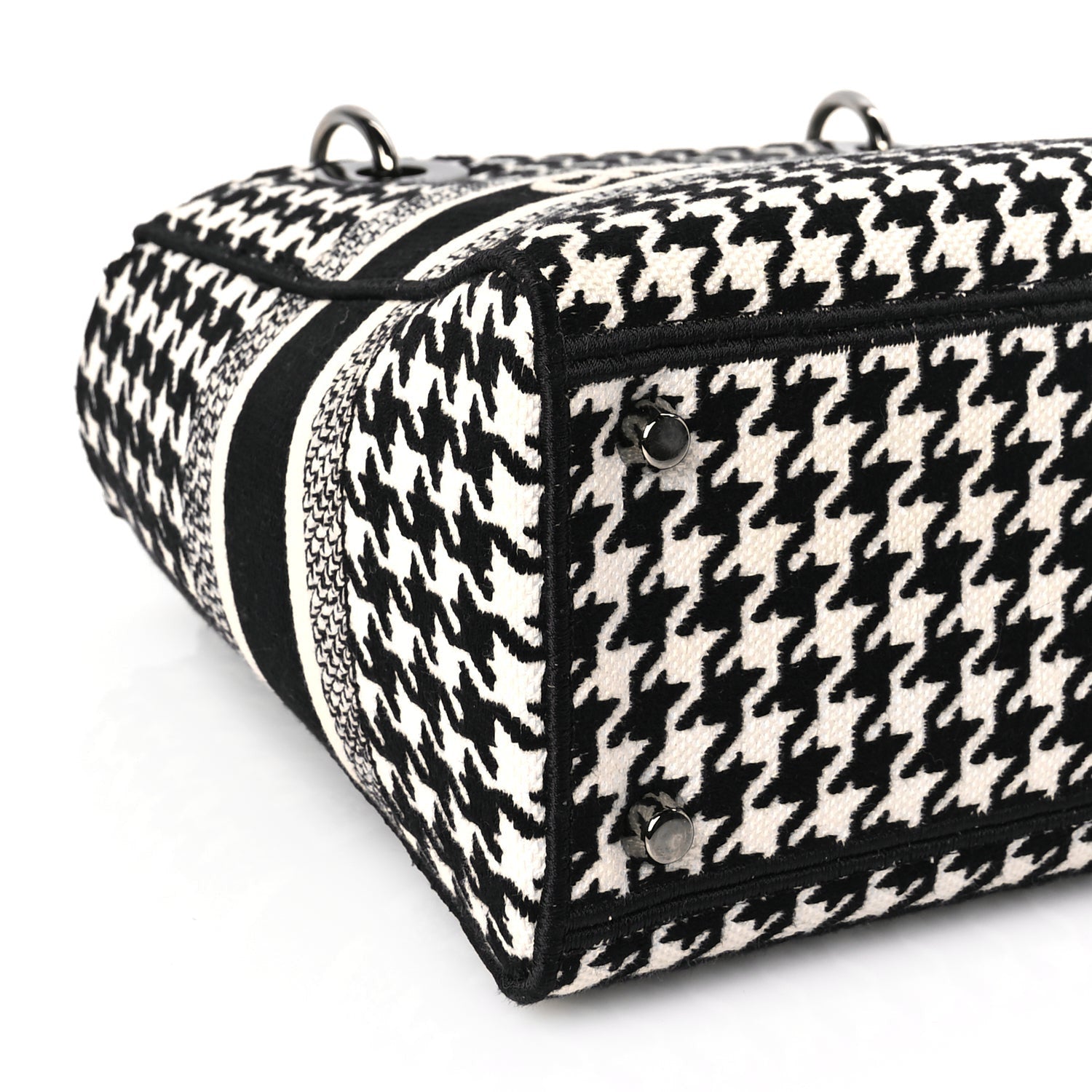 Christian Dior Canvas Houndstooth Embroidered Medium Lady D-Lite Black White 7 of 8