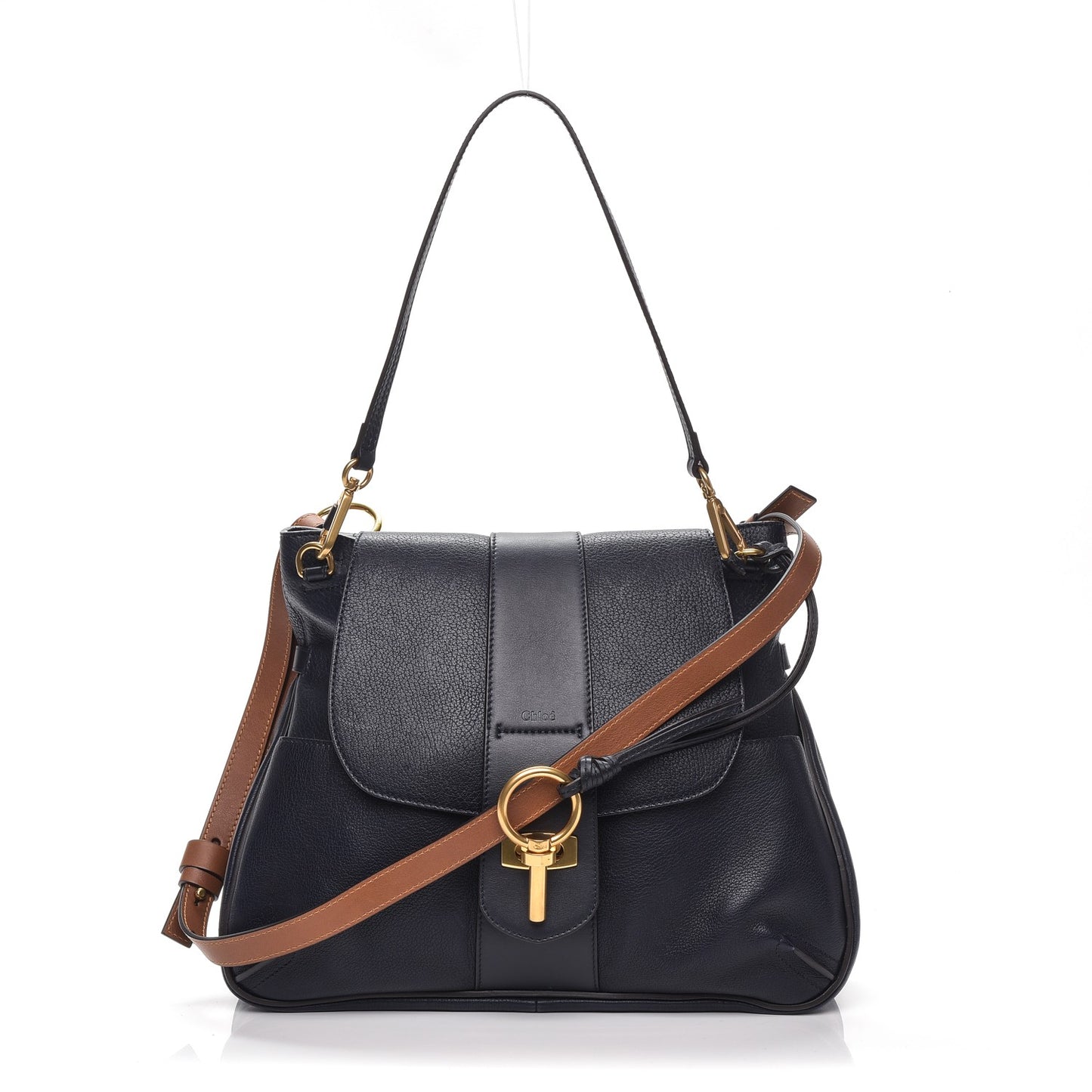 Grained Lambskin Calfskin Medium Lexa Shoulder Bag Navy