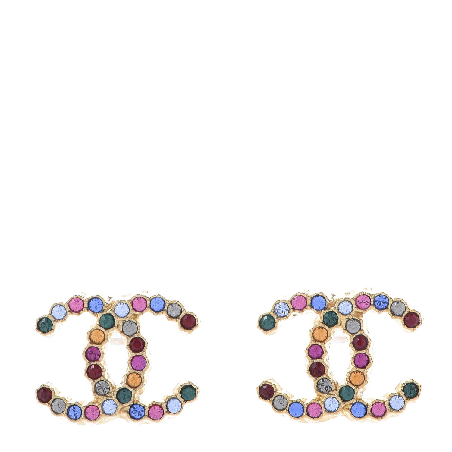 Chanel Crystal CC Earrings Gold Multicolor 1 of 5