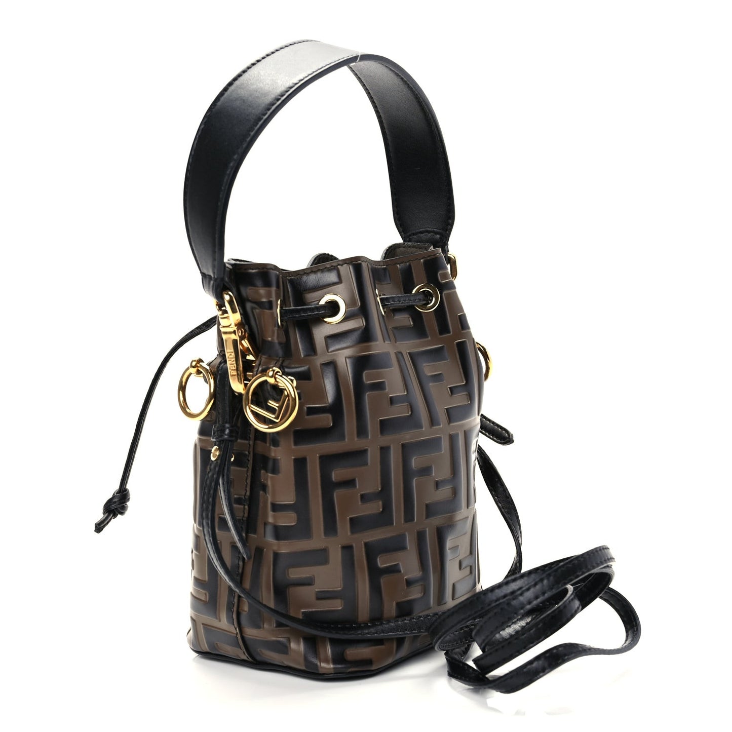 Vitello Liberty F is  Bi-Color FF 1974 Embossed Mini Mon Tresor Bucket Bag Maya Black Maya