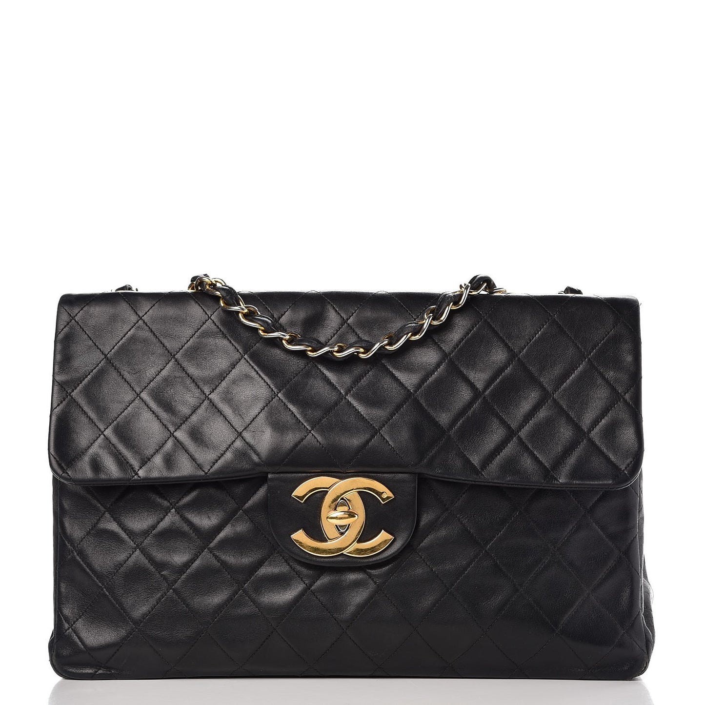 Lambskin Quilted XL Jumbo Single Flap Black