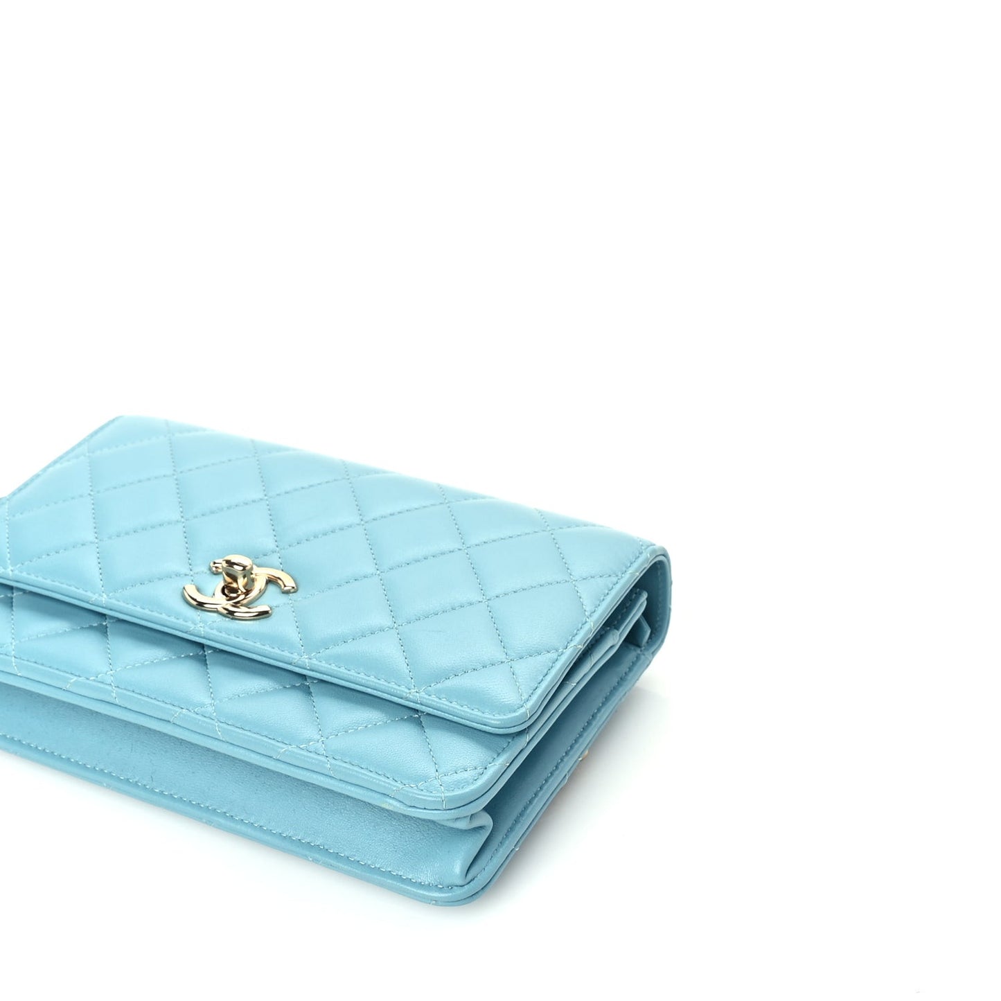 Lambskin Quilted Trendy CC Wallet On Chain WOC Light Blue