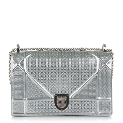 Christian Dior Metallic Patent Micro-Cannage Medium Diorama Flap Bag Silver 1 of 8