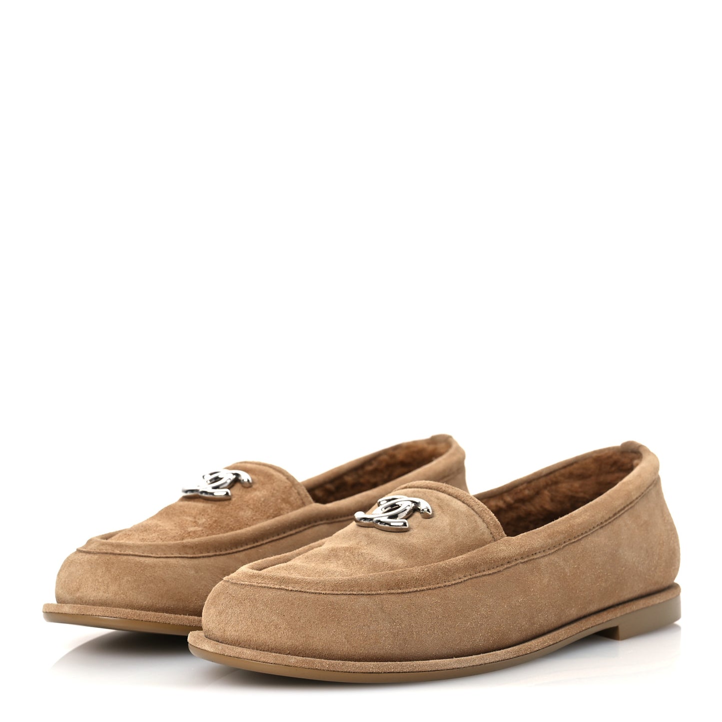 Suede Calfskin CC Loafers 37 Dark Beige