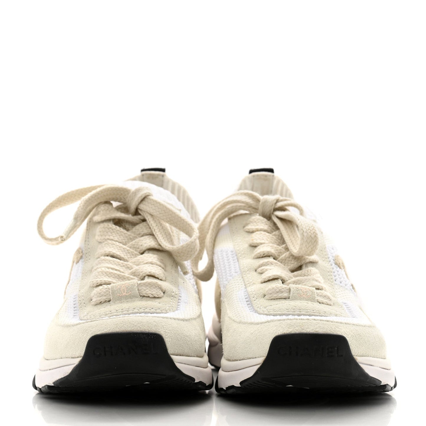 Mesh Suede Fabric Womens CC Sneakers 36 White Ivory Light Beige