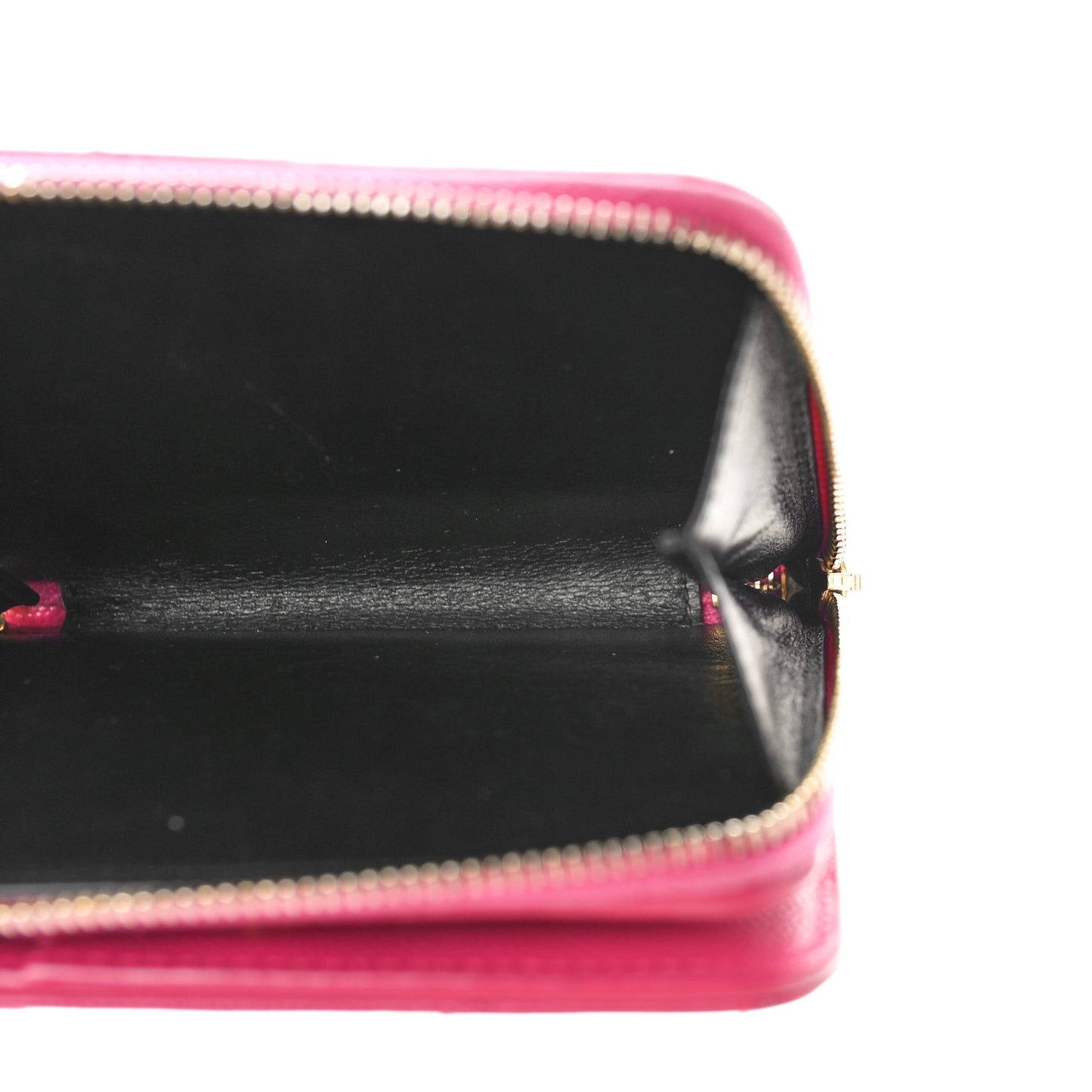 Grain De Poudre Matelasse Chevron Monogram Compact Zip Around Wallet Fuxia Couture
