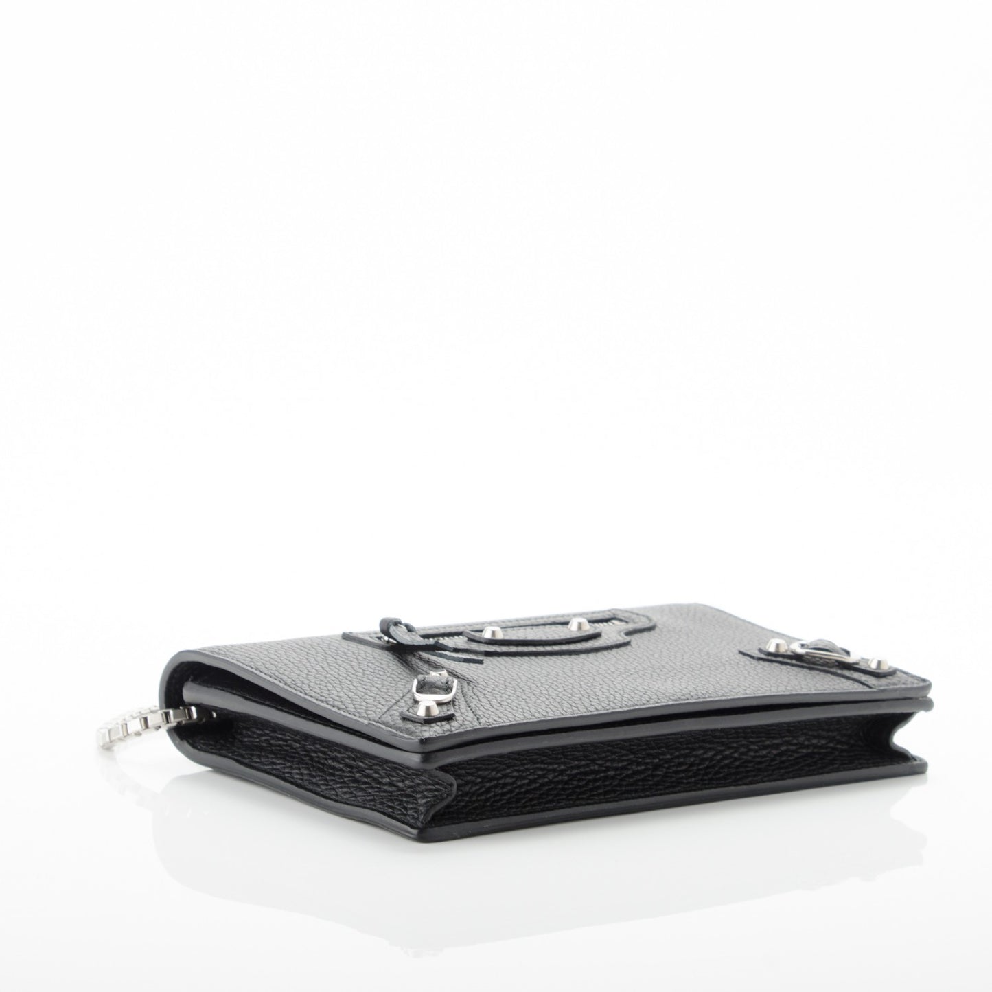 Grained Calfskin Classic Silver Hardware Wallet on Chain Black