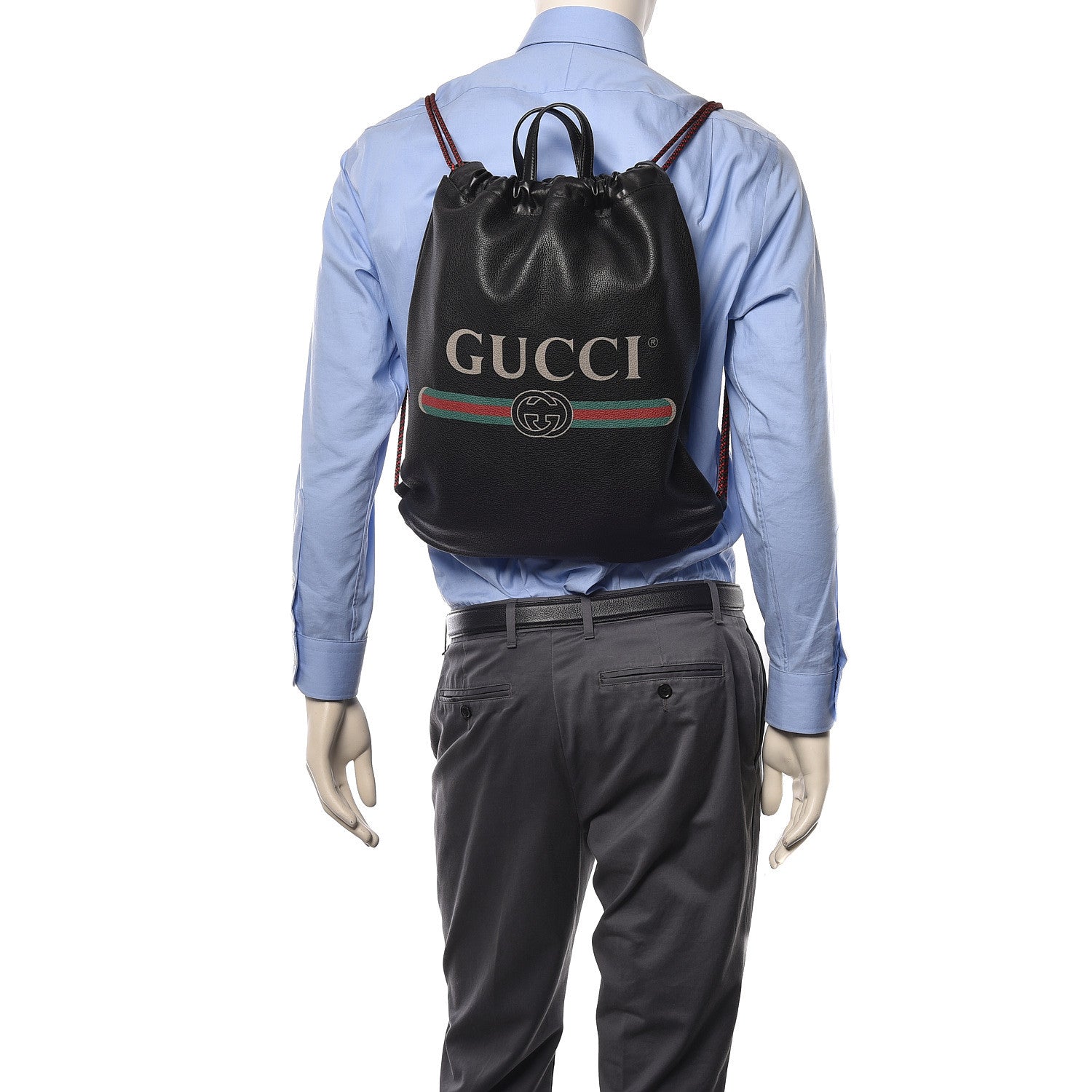 Gucci Calfskin Logo Drawstring Backpack Black 2 of 11