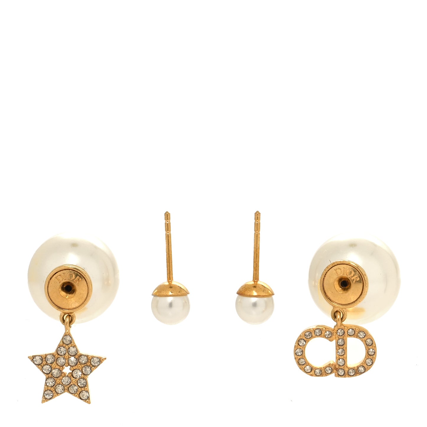 Pearl Crystal Mise En Dior Logo Tribal Earrings Gold