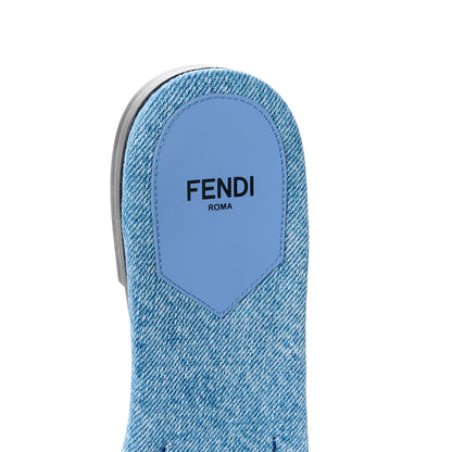Fendi Denim Print Logo Flat Slide Sandals 39 Navy Blue 7 of 9