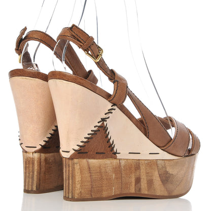 Miu Miu Calfskin Patchwork Wedge Sandals 34.5 Brown 4 of 13