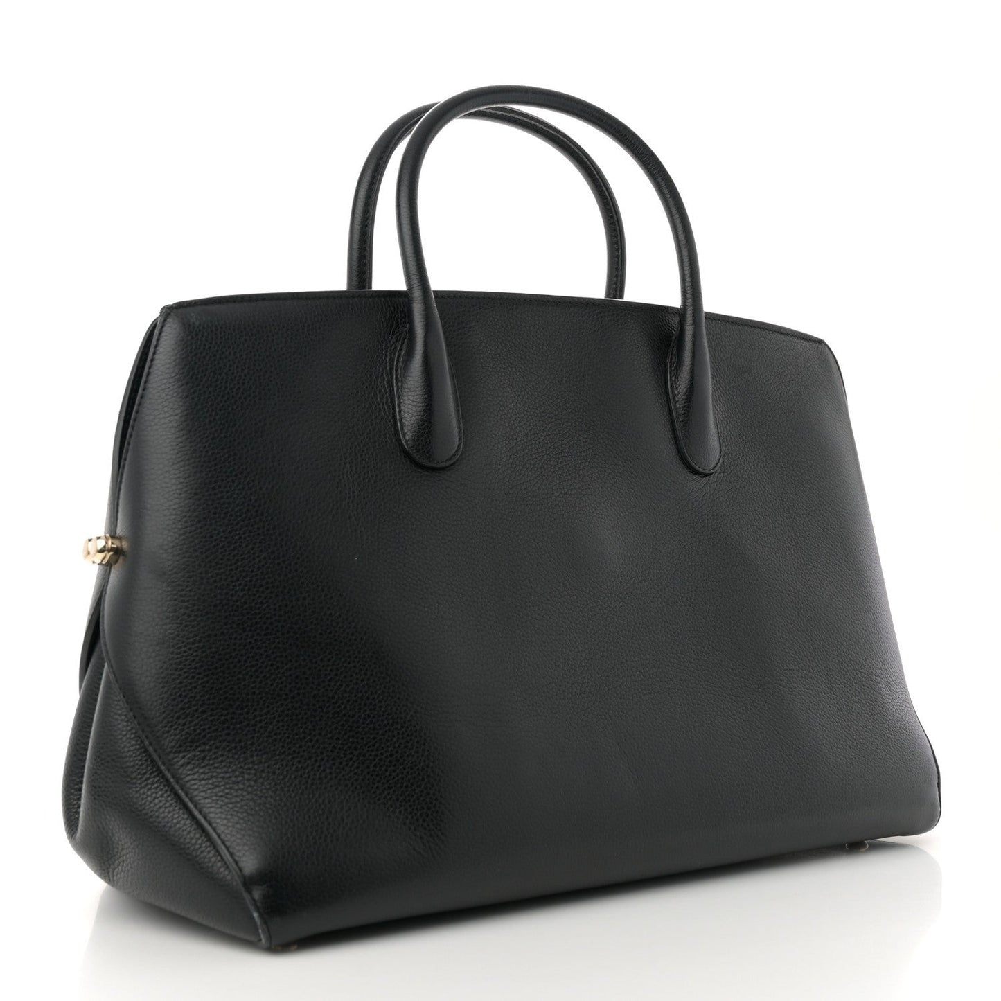 Grained Calfskin Large Bar Zip Tote Black
