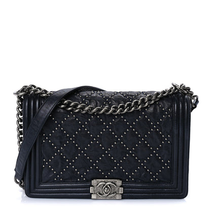Chanel Crumpled Lambskin New Medium Studded Boy Flap Navy 1 of 9