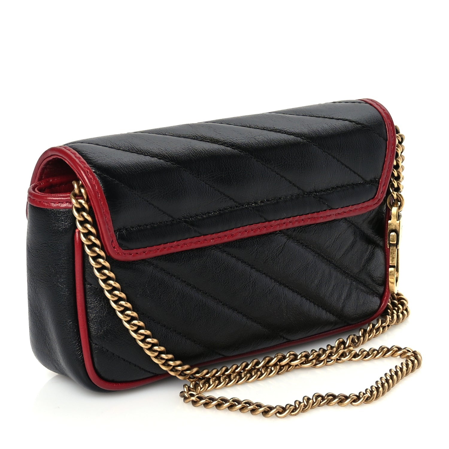 Gucci Vintage Effect Calfskin Matelasse Diagonal Super Mini Torchon GG Marmont Shoulder Bag Black Romantic Cherry 2 of 8