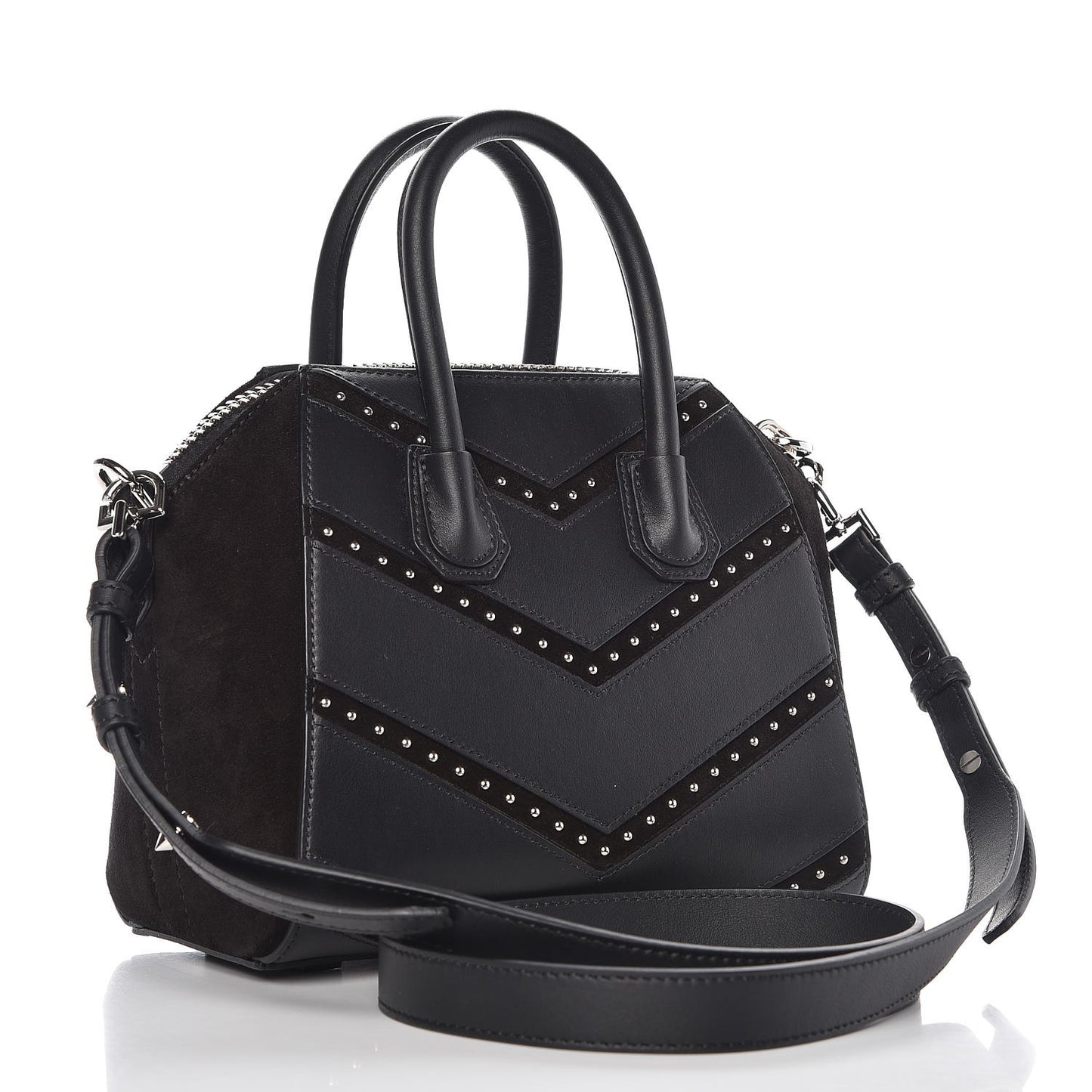 Calfskin Suede Mini Studded Chevron Antigona Black