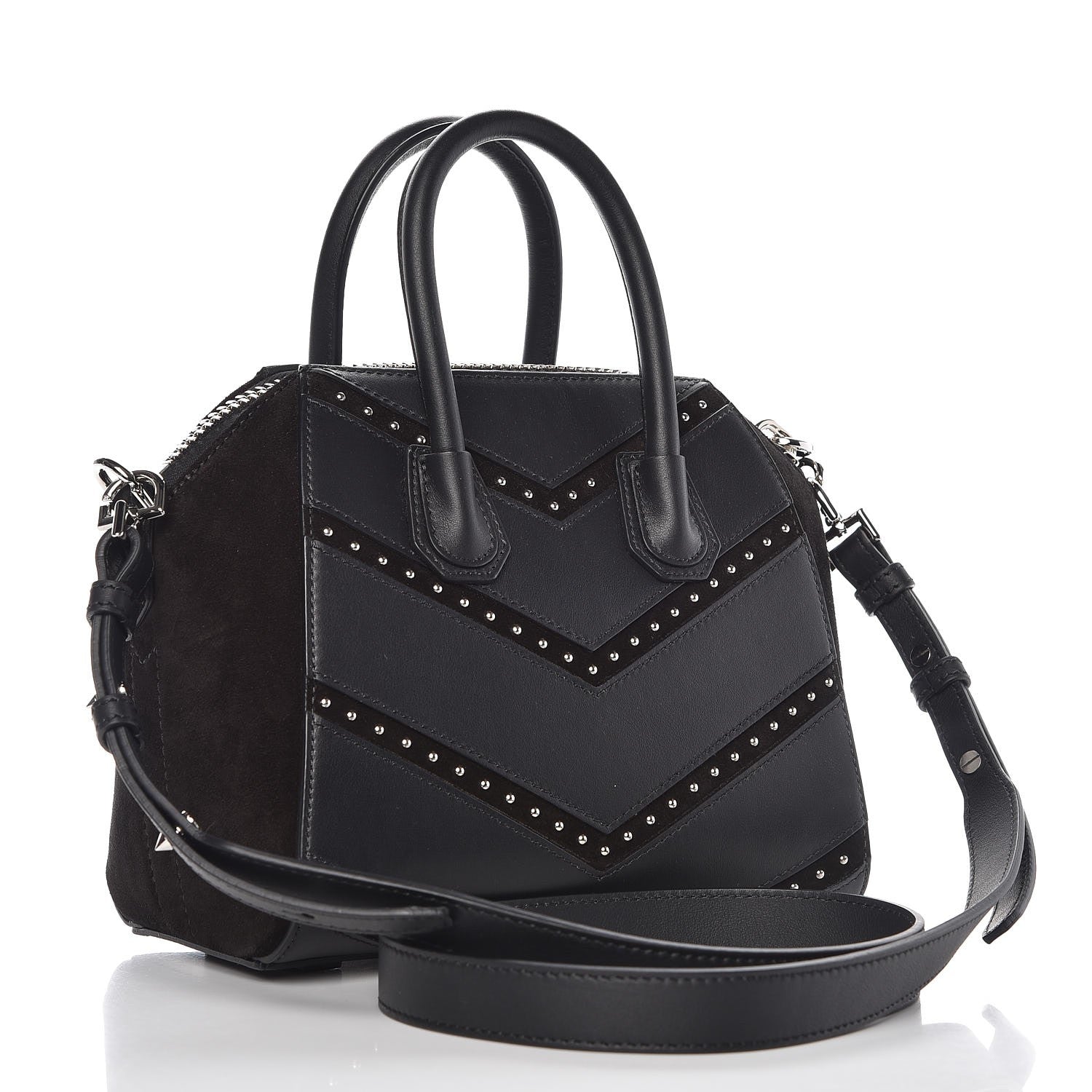 Givenchy Calfskin Suede Mini Studded Chevron Antigona Black 3 of 8
