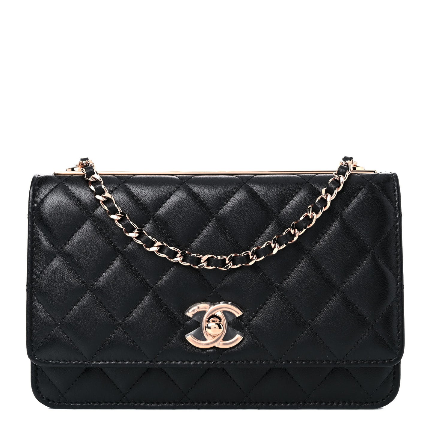 Lambskin Quilted Trendy CC Wallet On Chain WOC Black