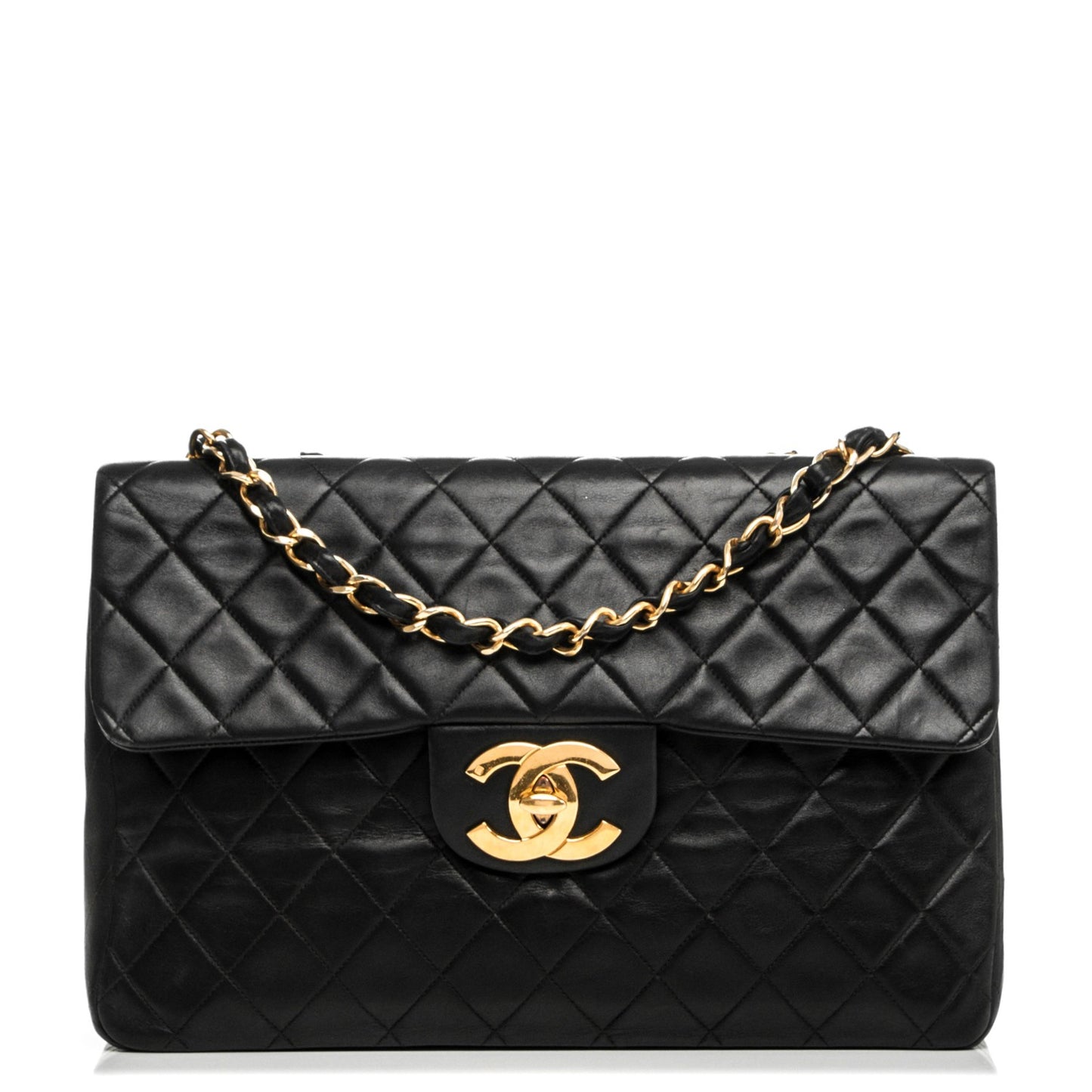 Lambskin Quilted XL Jumbo Single Flap Black